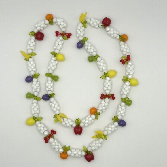 Vintage Fruit Necklace Retro Beaded 26 inch Mid Century - Picture 6 of 13